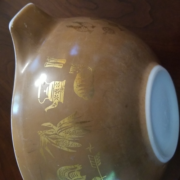 PYREX Early American Rooster pattern Cinderella brown and gold mixing bowl - Picture 10 of 12